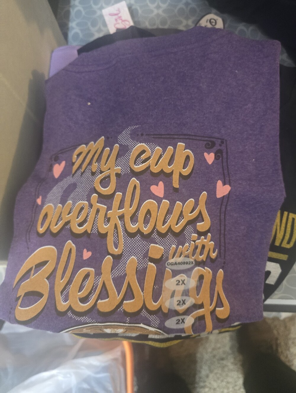 Purple Graphic Tee - "My Cup Overflows with Blessings"